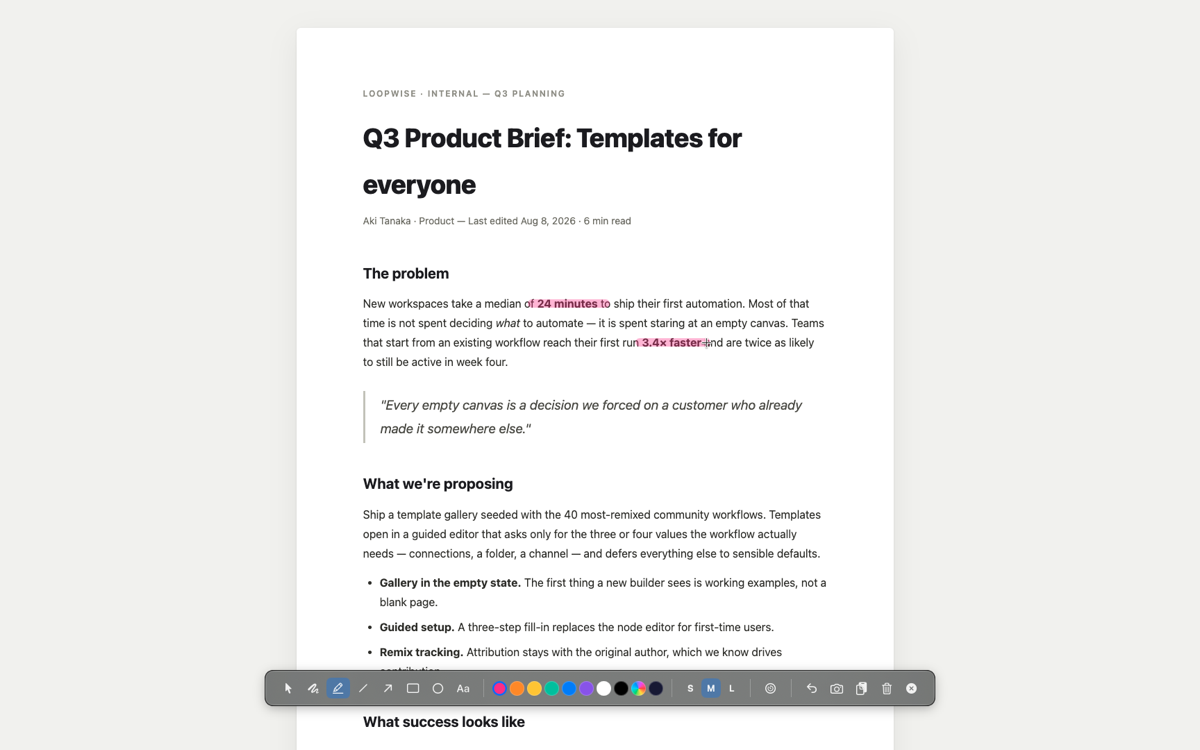 Two key figures in a product brief marked with the highlighter